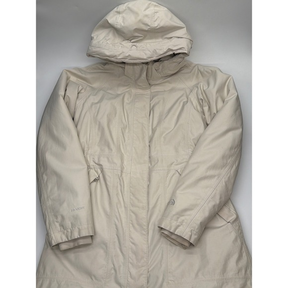 The North Face Jackets & Blazers - The North Face HyVent Women Parka Jacket Hooded Insulated Cream Beige Longline M